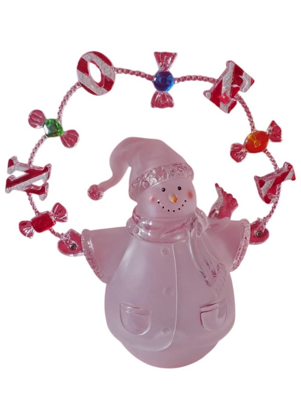 Frosted Snowman Figurine with NOEL Candy Garland Christmas Décor "7"